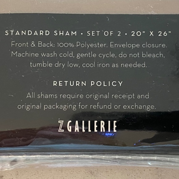 Brand New Z Gallerie Set of 2 Standard Shams - Picture 4 of 4